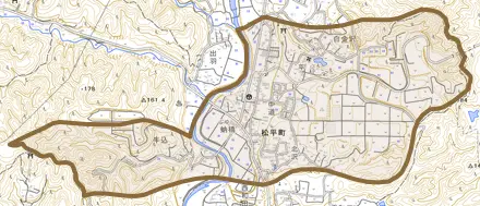 松平町とその周辺の地図。町の範囲を重ねている