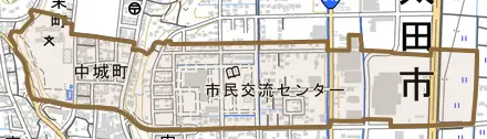 中城町とその周辺の地図。町の範囲を重ねている