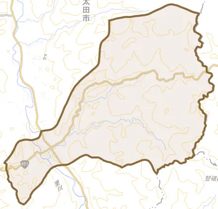 折橋町とその周辺の地図。町の範囲を重ねている
