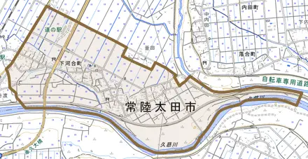 下河合町とその周辺の地図。町の範囲を重ねている