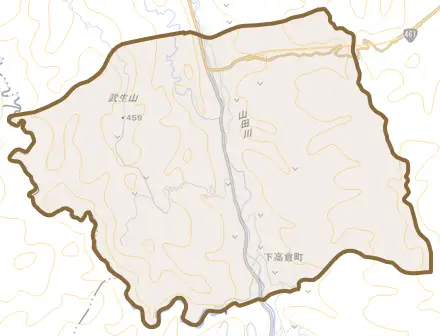 下高倉町とその周辺の地図。町の範囲を重ねている