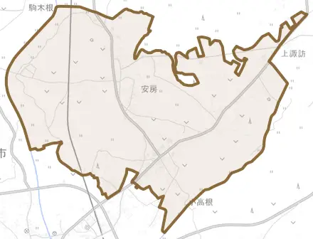 安房とその周辺の地図。町の範囲を重ねている