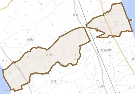 上幡木とその周辺の地図。町の範囲を重ねている