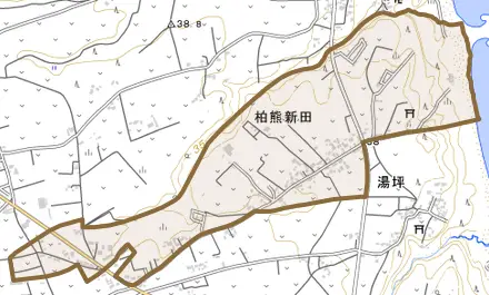 柏熊新田とその周辺の地図。町の範囲を重ねている
