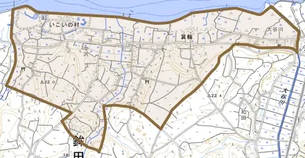 箕輪とその周辺の地図。町の範囲を重ねている