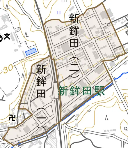 新鉾田とその周辺の地図。町の範囲を重ねている