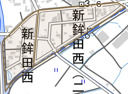 新鉾田西とその周辺の地図。町の範囲を重ねている