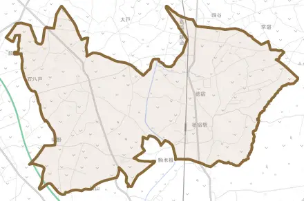 徳宿とその周辺の地図。町の範囲を重ねている
