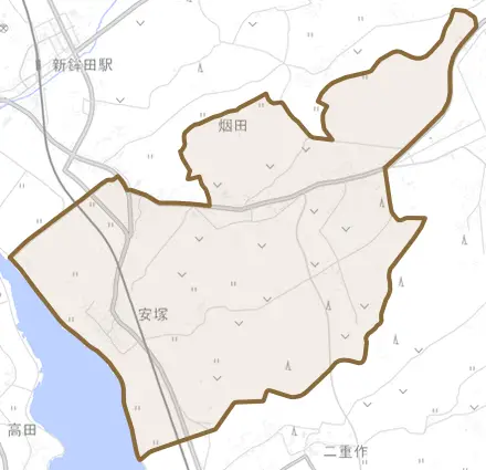 安塚とその周辺の地図。町の範囲を重ねている