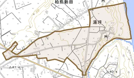 湯坪とその周辺の地図。町の範囲を重ねている