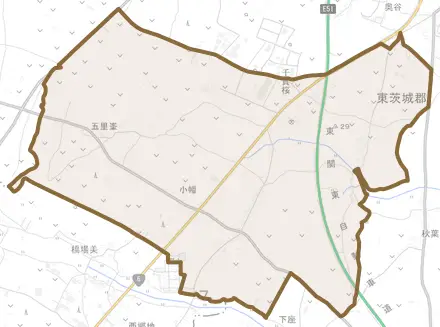 大字小幡とその周辺の地図。町の範囲を重ねている