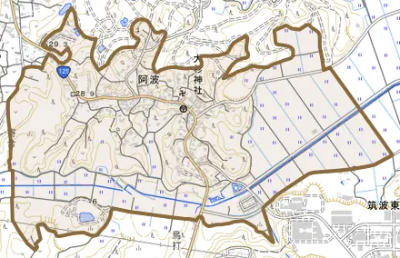 阿波とその周辺の地図。町の範囲を重ねている