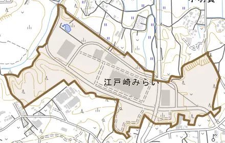 江戸崎みらいとその周辺の地図。町の範囲を重ねている