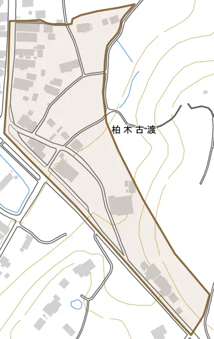 柏木古渡とその周辺の地図。町の範囲を重ねている
