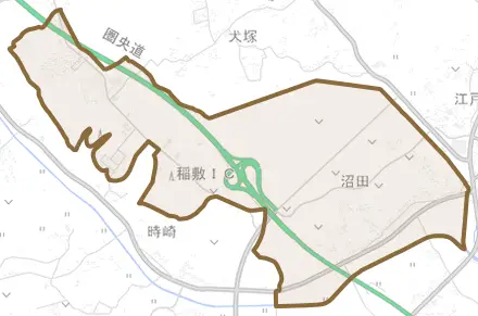 沼田とその周辺の地図。町の範囲を重ねている