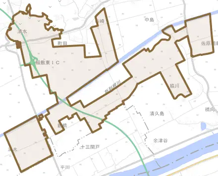 清水とその周辺の地図。町の範囲を重ねている