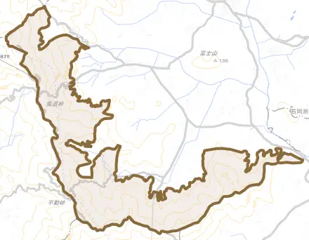 仏生寺とその周辺の地図。町の範囲を重ねている