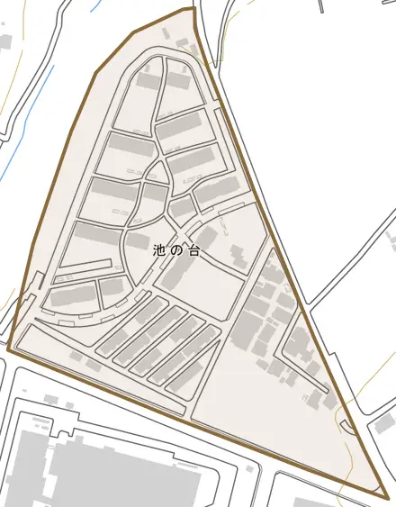 池の台とその周辺の地図。町の範囲を重ねている