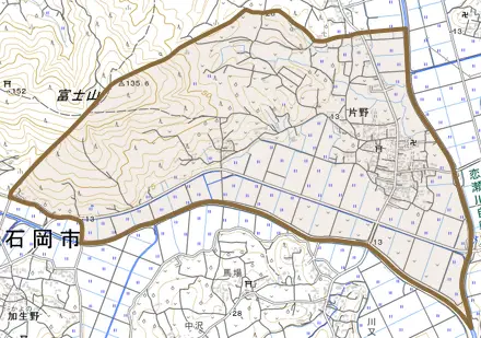 片野とその周辺の地図。町の範囲を重ねている