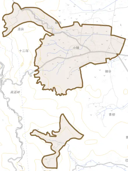 小幡とその周辺の地図。町の範囲を重ねている