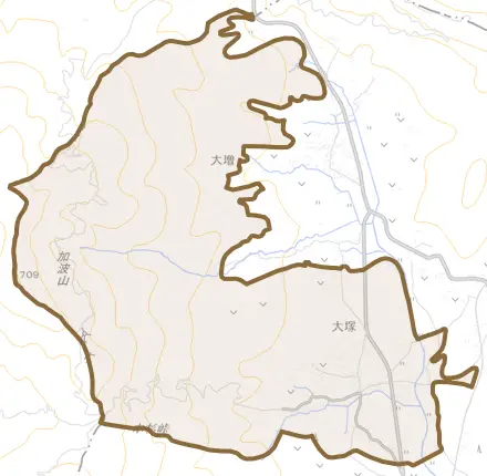 大塚とその周辺の地図。町の範囲を重ねている