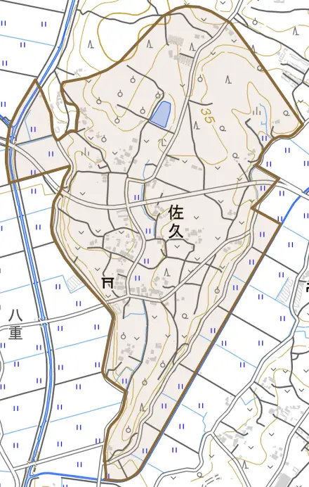 佐久とその周辺の地図。町の範囲を重ねている