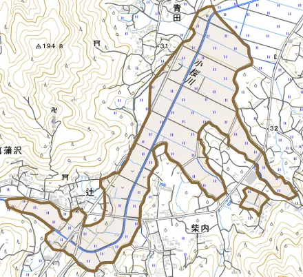 朝日とその周辺の地図。町の範囲を重ねている