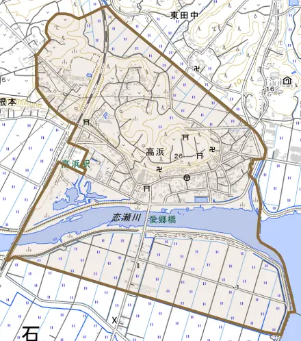 高浜とその周辺の地図。町の範囲を重ねている