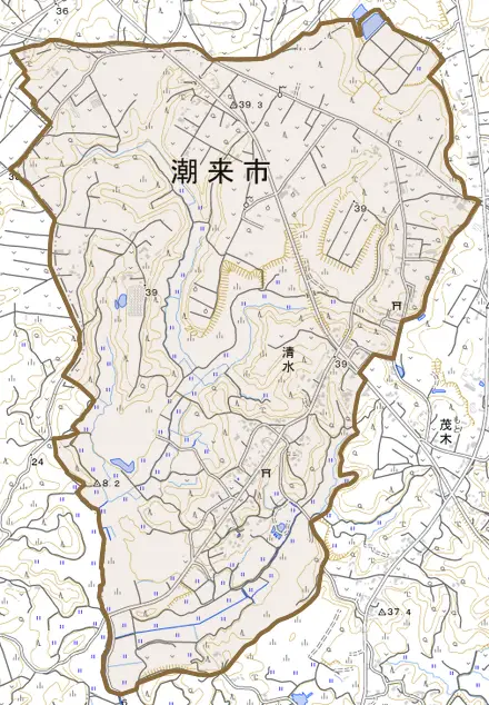 清水とその周辺の地図。町の範囲を重ねている