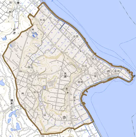 水原とその周辺の地図。町の範囲を重ねている