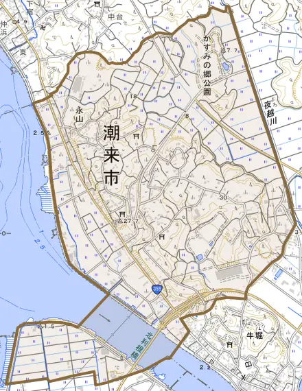 永山とその周辺の地図。町の範囲を重ねている