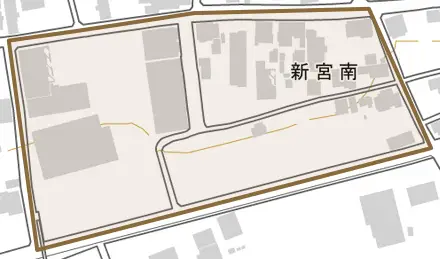 新宮南とその周辺の地図。町の範囲を重ねている