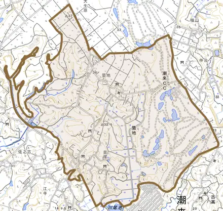築地とその周辺の地図。町の範囲を重ねている
