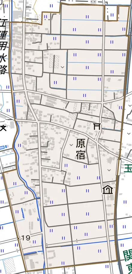 原宿とその周辺の地図。町の範囲を重ねている