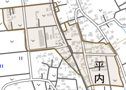 平内とその周辺の地図。町の範囲を重ねている