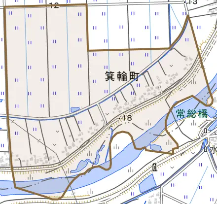 箕輪町とその周辺の地図。町の範囲を重ねている