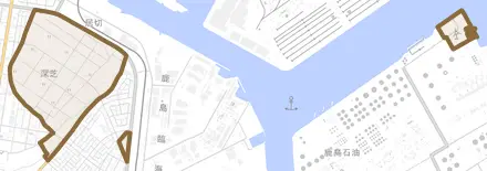 深芝とその周辺の地図。町の範囲を重ねている