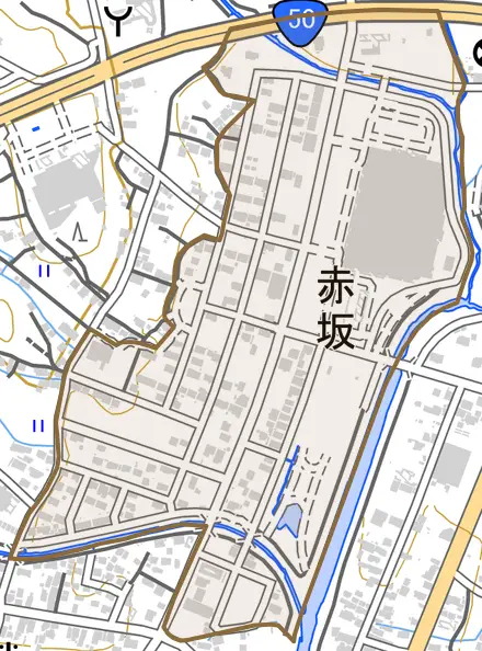 赤坂とその周辺の地図。町の範囲を重ねている