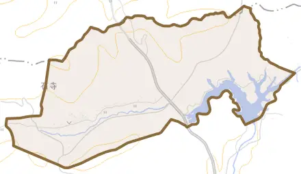 石寺とその周辺の地図。町の範囲を重ねている
