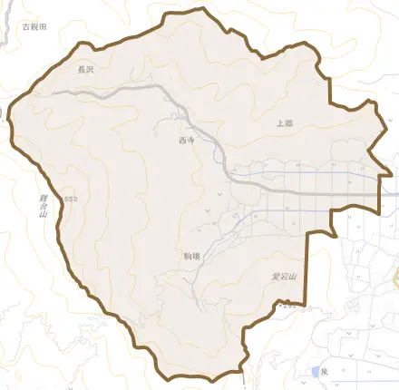 上郷とその周辺の地図。町の範囲を重ねている