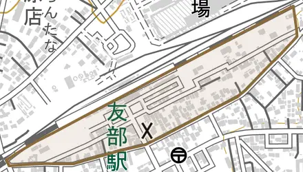 友部駅前とその周辺の地図。町の範囲を重ねている