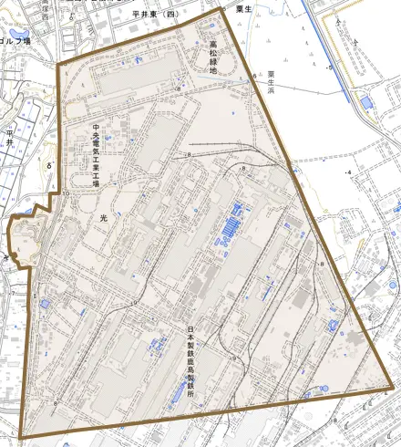 大字光とその周辺の地図。町の範囲を重ねている
