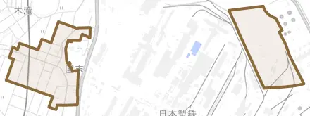 大字国末とその周辺の地図。町の範囲を重ねている