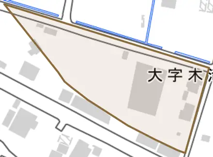 大字木滝佐田下塙谷原入会とその周辺の地図。町の範囲を重ねている