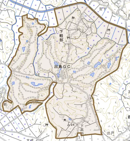 下軽部とその周辺の地図。町の範囲を重ねている