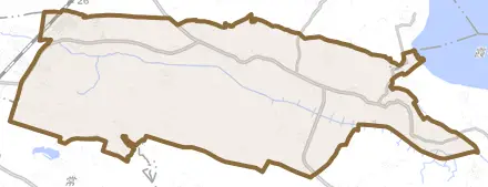 宍倉とその周辺の地図。町の範囲を重ねている