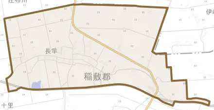 長竿とその周辺の地図。町の範囲を重ねている