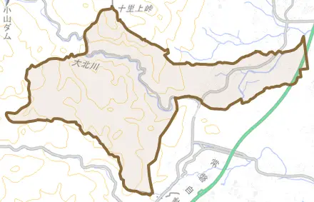 中郷町石岡とその周辺の地図。町の範囲を重ねている