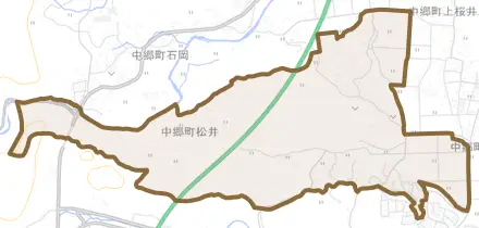 中郷町松井とその周辺の地図。町の範囲を重ねている