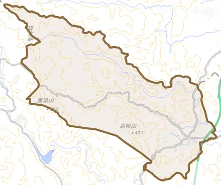 関本町富士ケ丘とその周辺の地図。町の範囲を重ねている